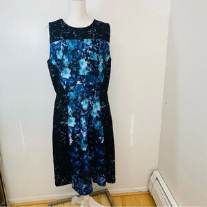 Roz Ali Dress Size 14‎ Fit Flare Black Blue Floral Lace Event  Knee Length Work